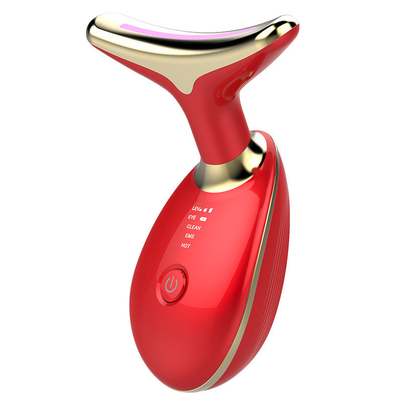 Neck Firming Device with LED Photon Therapy – 3 Color Lights, EMS Vibration, Heat Massage, Ionic Skin Care, Wrinkle Remover, Rechargeable Neck Massager for Lifting & Rejuvenation