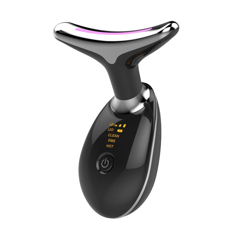 Neck Firming Device with LED Photon Therapy – 3 Color Lights, EMS Vibration, Heat Massage, Ionic Skin Care, Wrinkle Remover, Rechargeable Neck Massager for Lifting & Rejuvenation