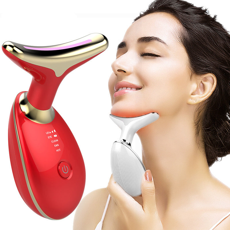 Neck Firming Device with LED Photon Therapy – 3 Color Lights, EMS Vibration, Heat Massage, Ionic Skin Care, Wrinkle Remover, Rechargeable Neck Massager for Lifting & Rejuvenation